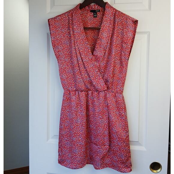 Aqua Red Satin Wrap Dress XS sleeveless blouson collared V-neck elastic waist - Picture 1 of 13